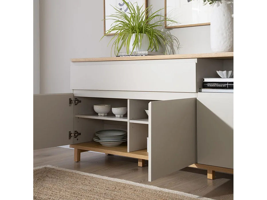 Credenza tavola in legno di quercia e tavola in mdf Quercia/Beige 40x80