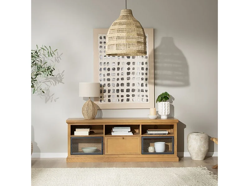 Mobile tv legno massiccio di mango e metallo naturale 40x59