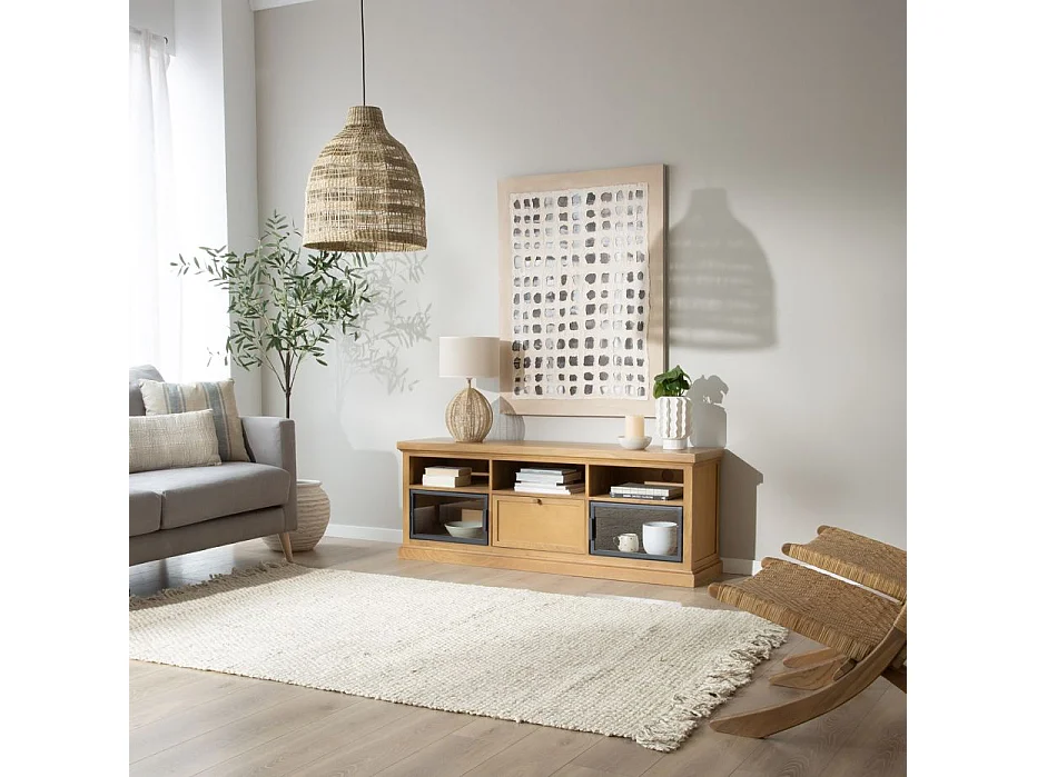 Mobile tv legno massiccio di mango e metallo naturale 40x59