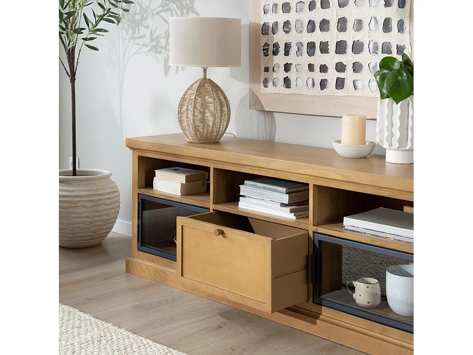 Mobile tv legno massiccio di mango e metallo naturale 40x59