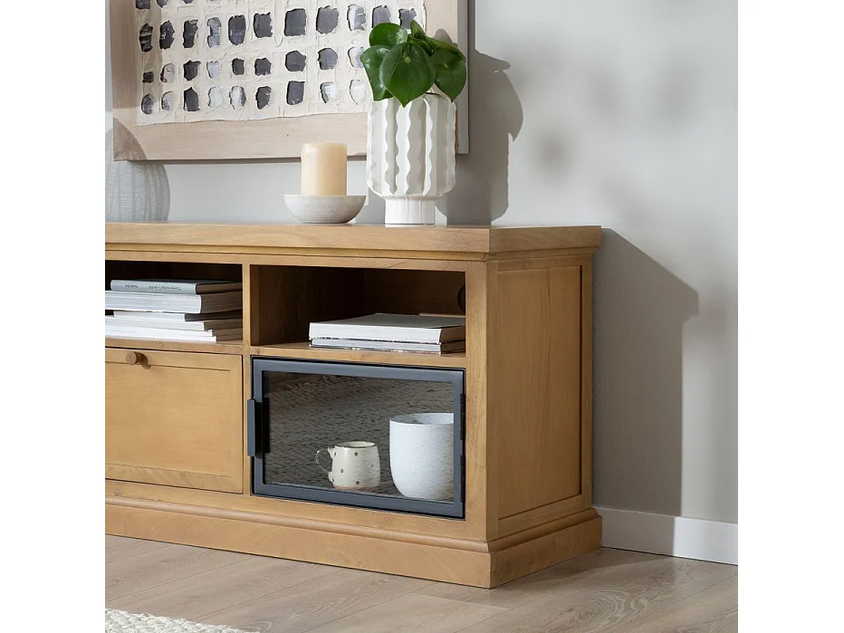 Mobile tv legno massiccio di mango e metallo naturale 40x59