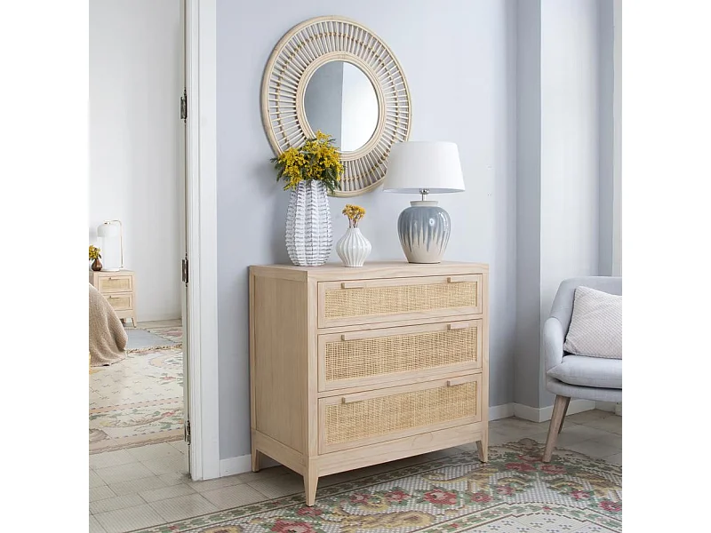 Comò legno massello, pannello in mdf e impiallacciatura  naturale 45x85