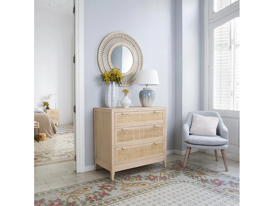 Comò legno massello, pannello in mdf e impiallacciatura  naturale 45x85