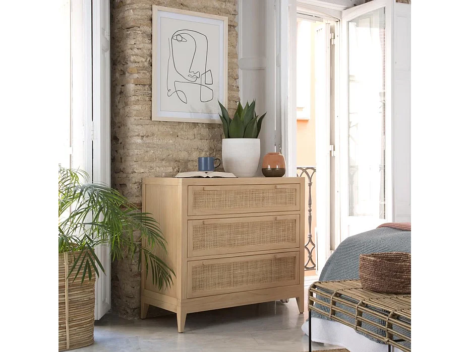 Comò legno massello, pannello in mdf e impiallacciatura  naturale 45x85