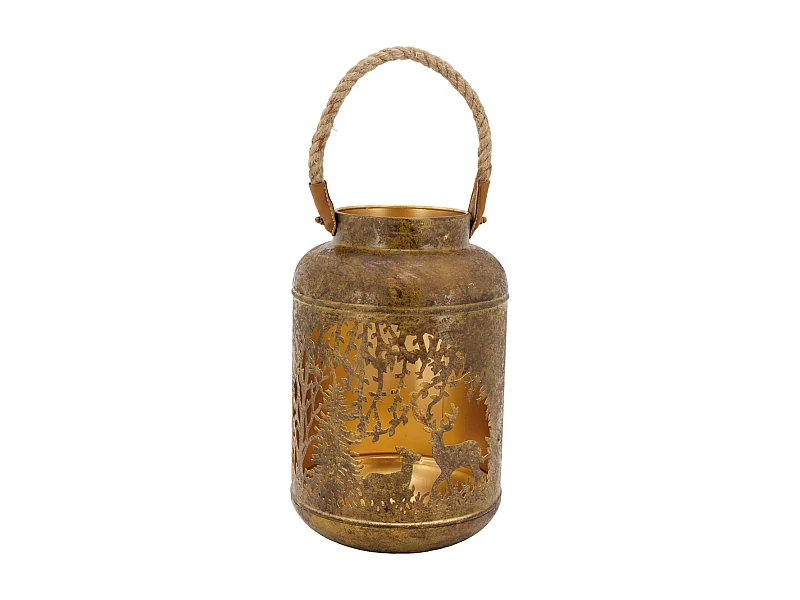Lanterne en métal antique décor Cerf et Biche intérieur doré