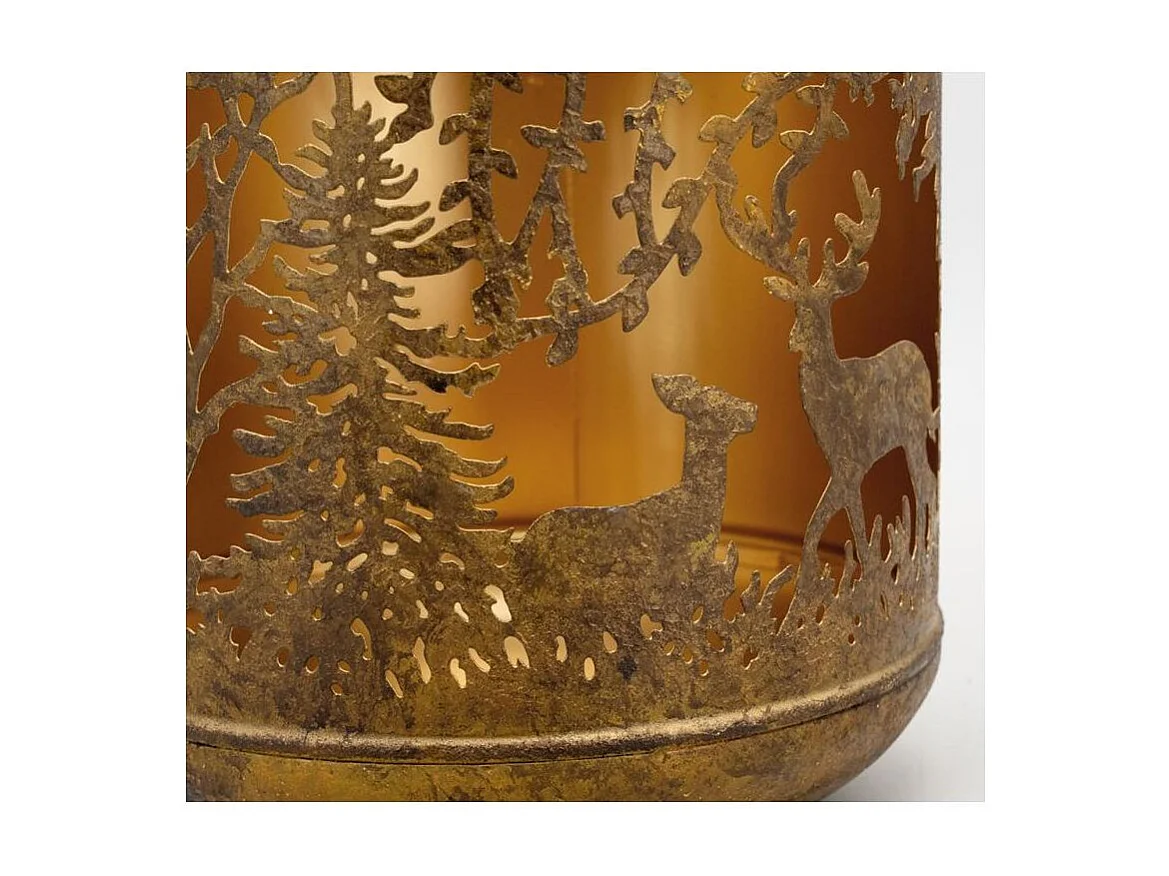 Lanterne en métal antique décor Cerf et Biche intérieur doré