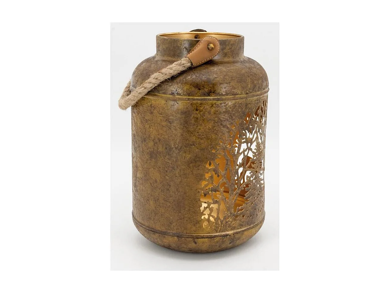 Lanterne en métal antique décor Cerf et Biche intérieur doré