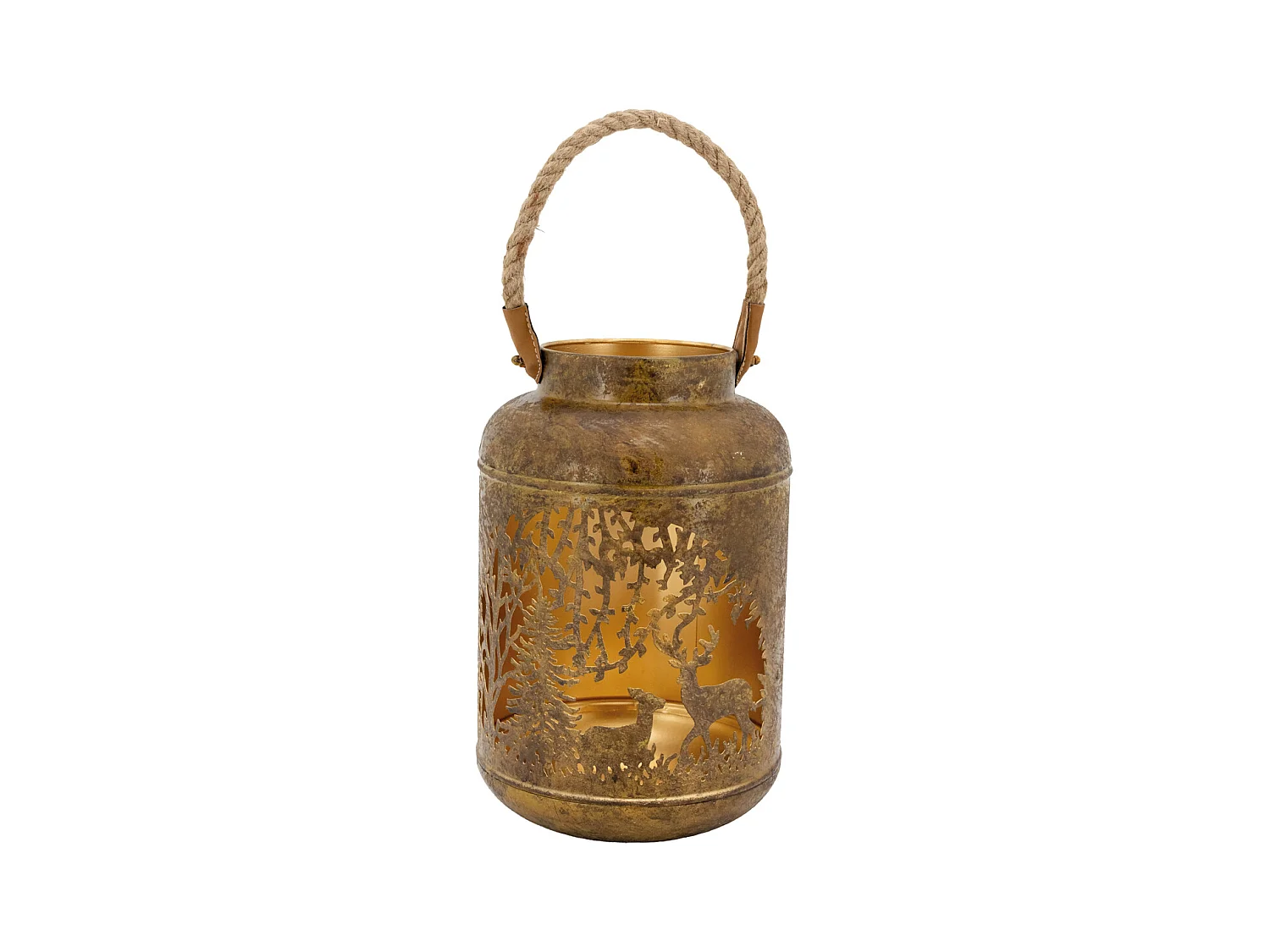 Lanterne en métal antique décor Cerf et Biche intérieur doré