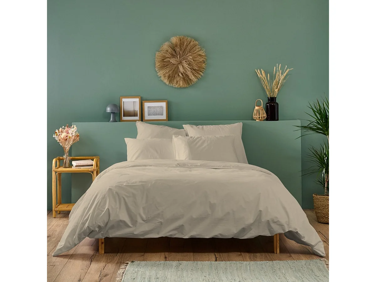 Parure de lit unie 100% Percale de coton - Lin - 220x240cm