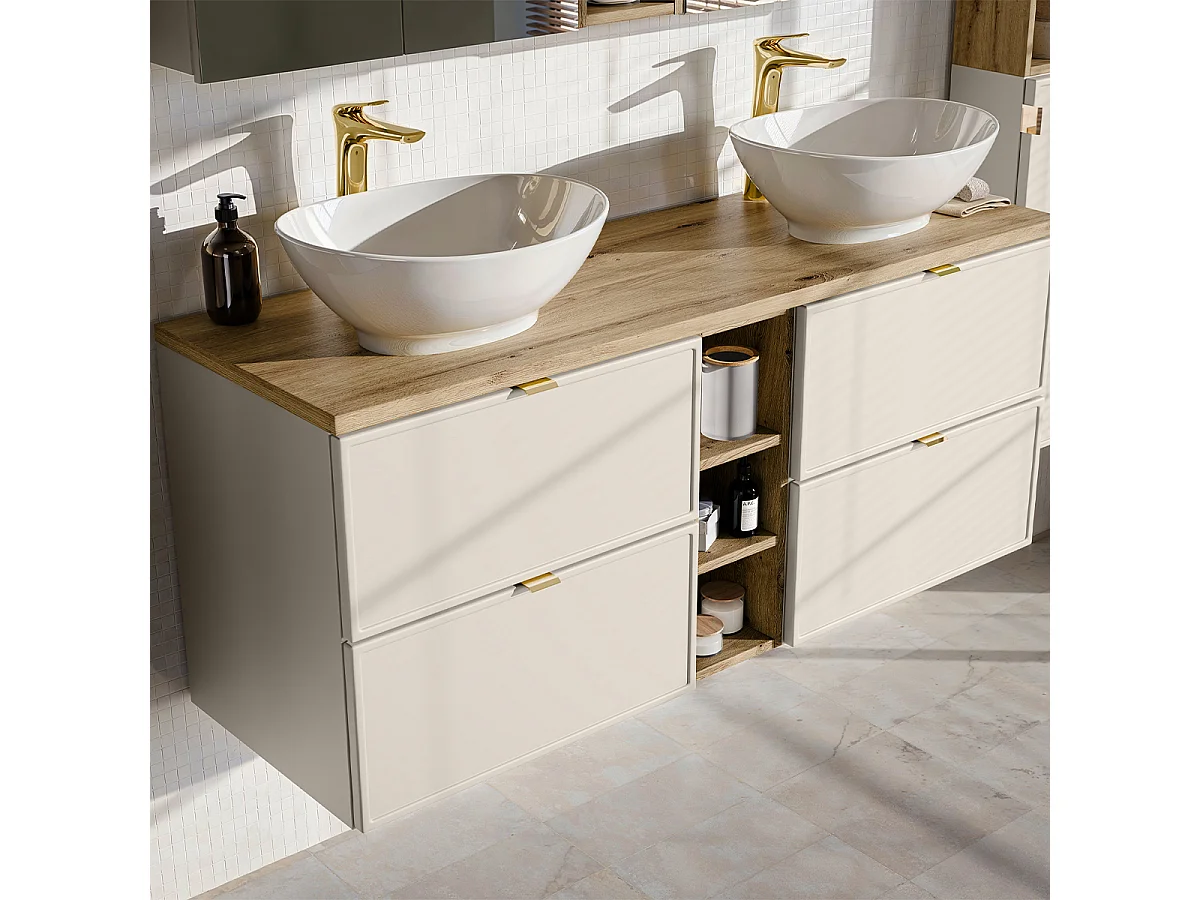 Meuble double vasque 140cm 3 niches Alba Cachemire Lola