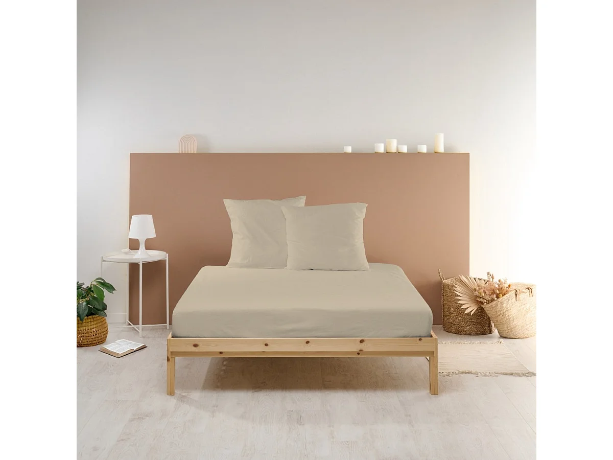 Drap housse uni 100% Percale de coton - Lin - 140x190cm