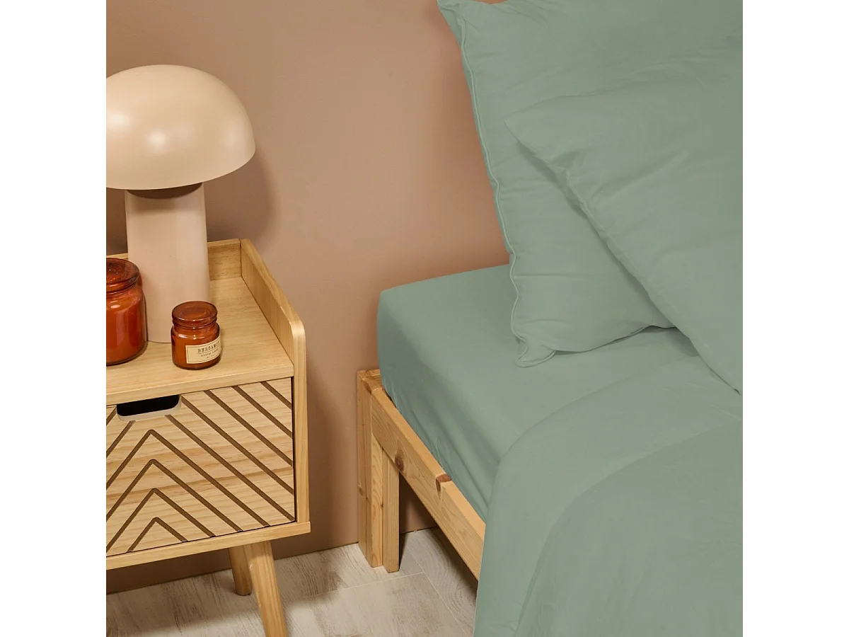 Drap housse uni 100% Percale de coton - Sauge - 160x200cm