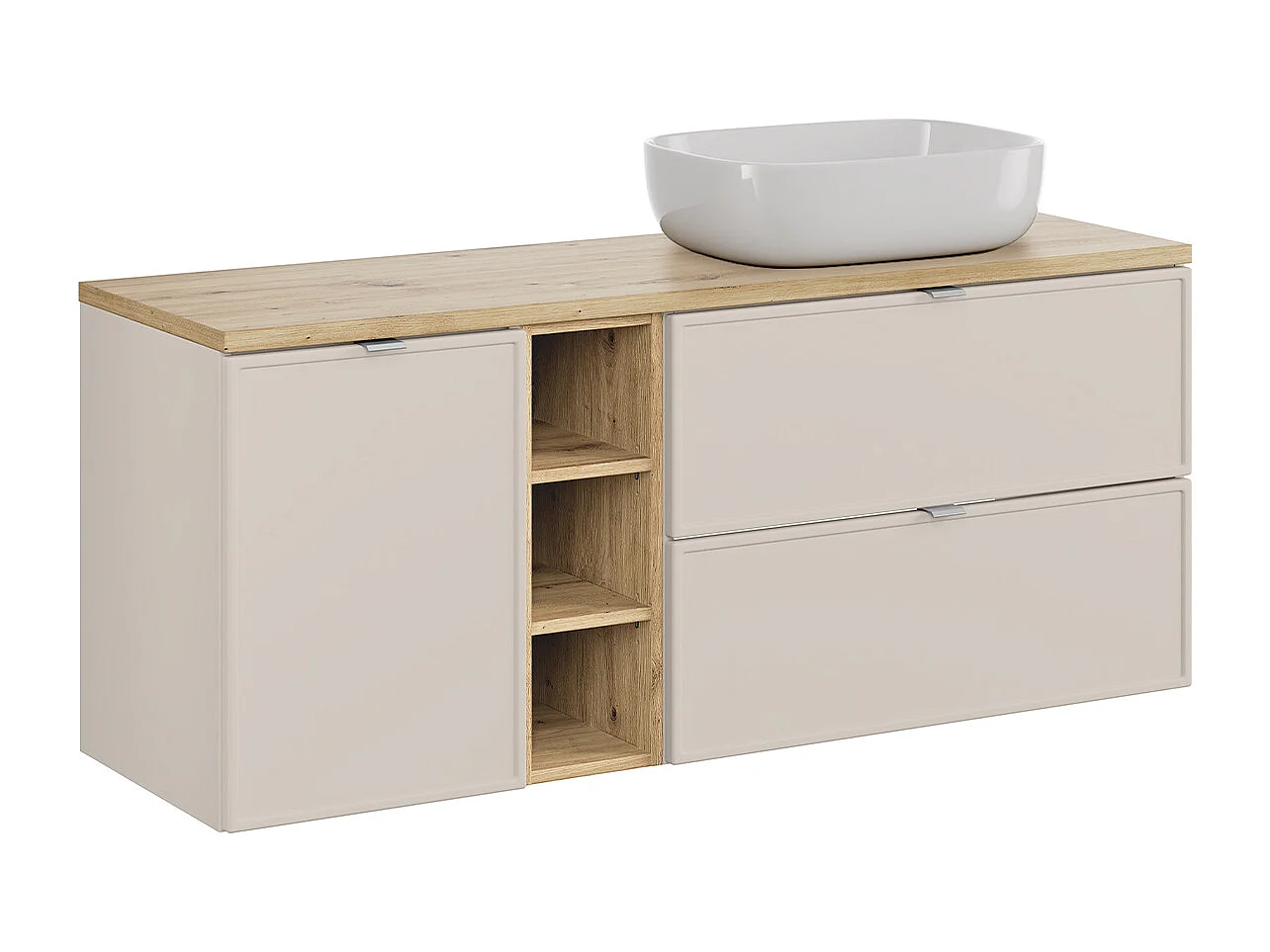 Meuble simple vasque 140cm 3 niches panier à linge Alba Cachemire