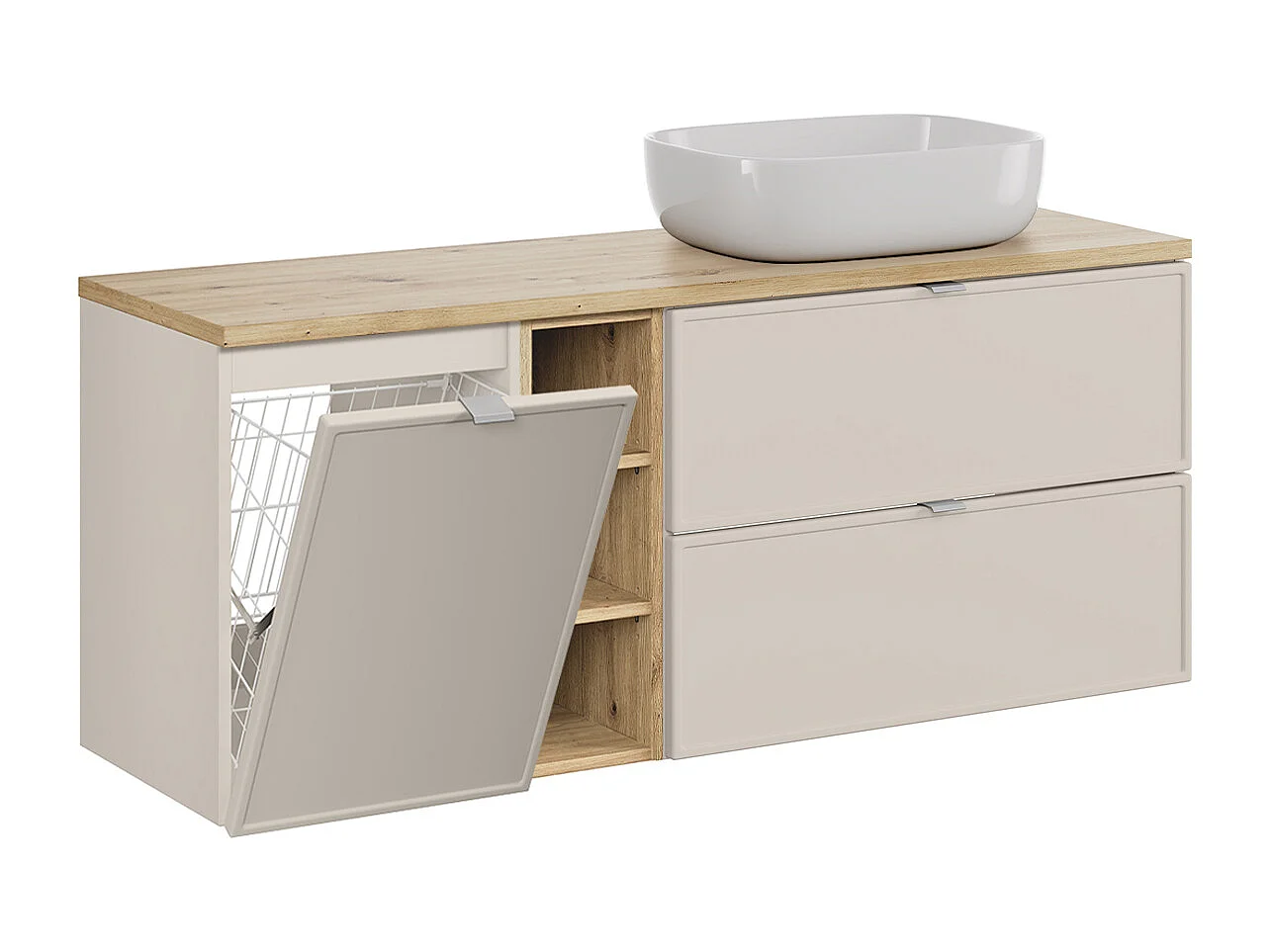Alba Cachemire 140cm enkele wastafel met 3 nissen wasmand