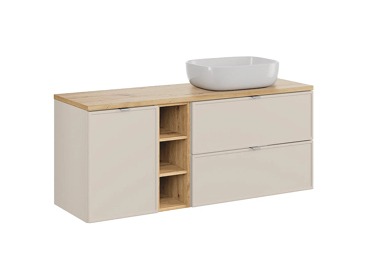 Meuble simple vasque 140cm 3 niches panier à linge Alba Cachemire