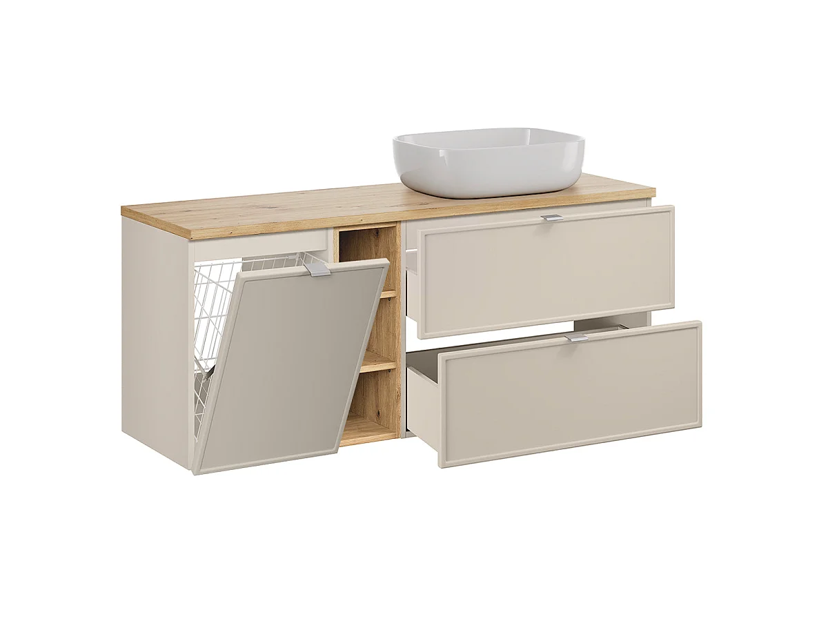 Meuble simple vasque 140cm 3 niches panier à linge Alba Cachemire