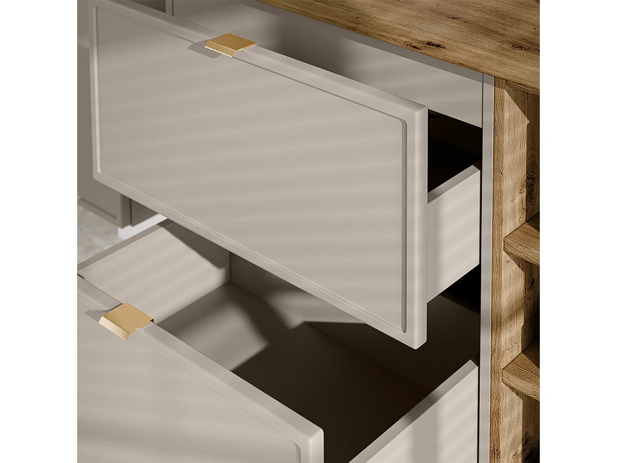 Meuble simple vasque 140cm 3 niches panier à linge Alba Cachemire