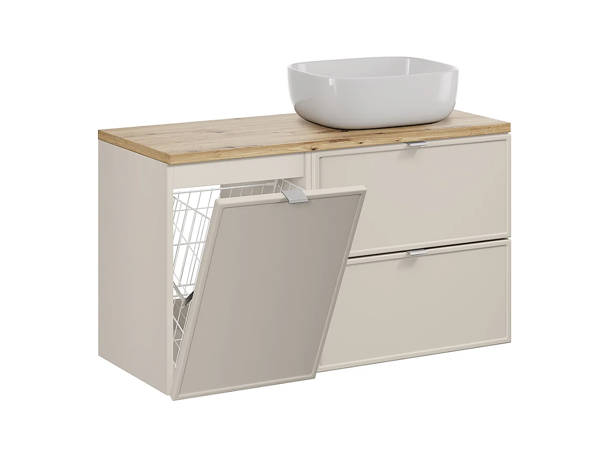 Meuble simple vasque 100cm panier à linge Alba Cachemire