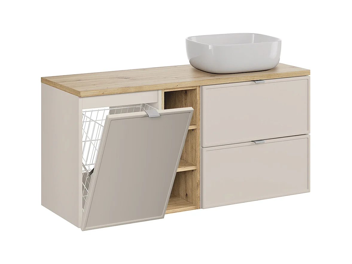 Enkele wastafel 120cm 3 nissen wasmand Alba Cachemire