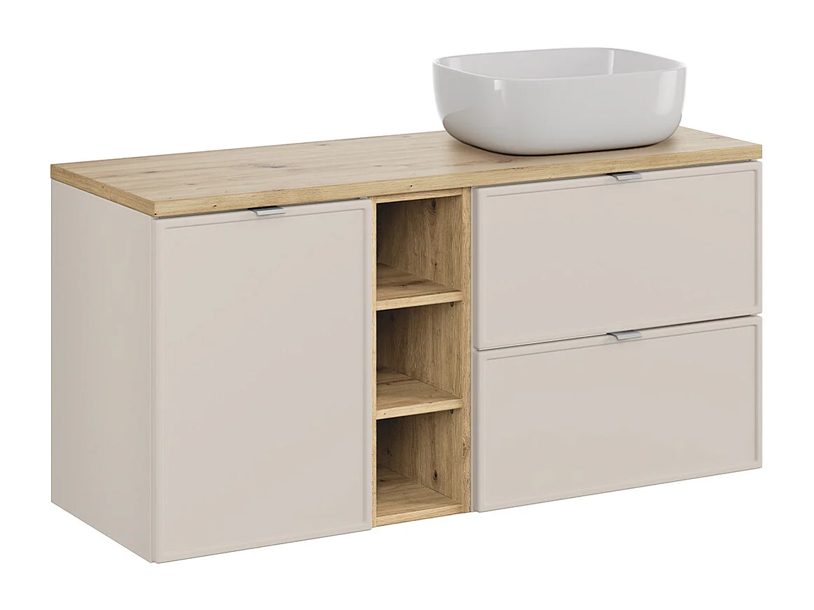 Meuble simple vasque 120cm 3 niches panier à linge Alba Cachemire
