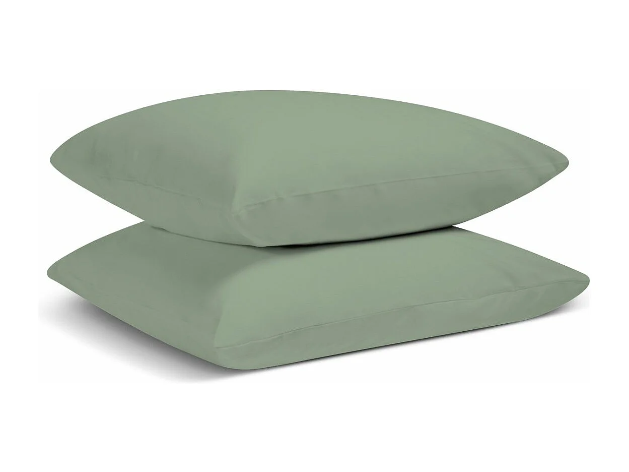 Lot de 2 Taies d'oreiller 100% Percale de coton - Sauge - 50x75cm
