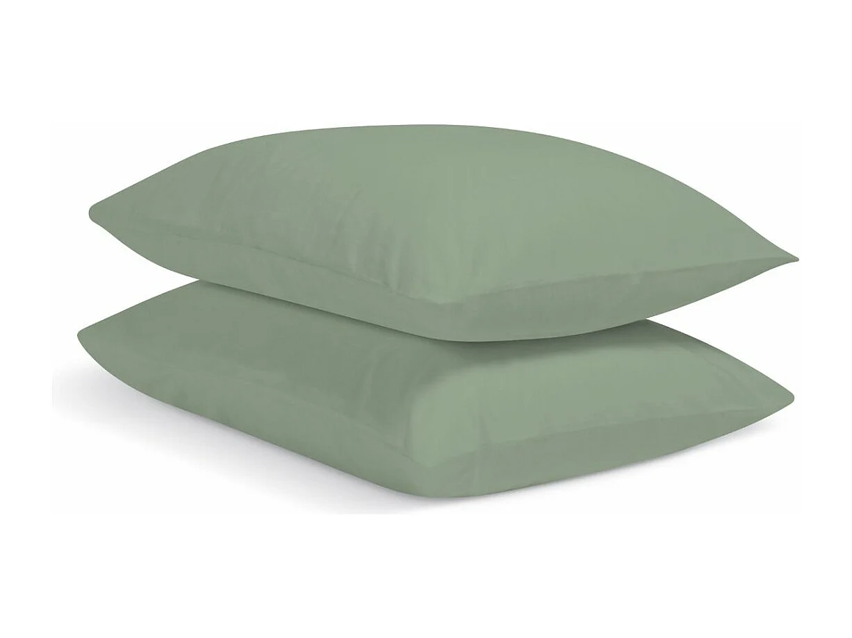 Lot de 2 Taies d'oreiller 100% Percale de coton - Sauge - 65x65cm