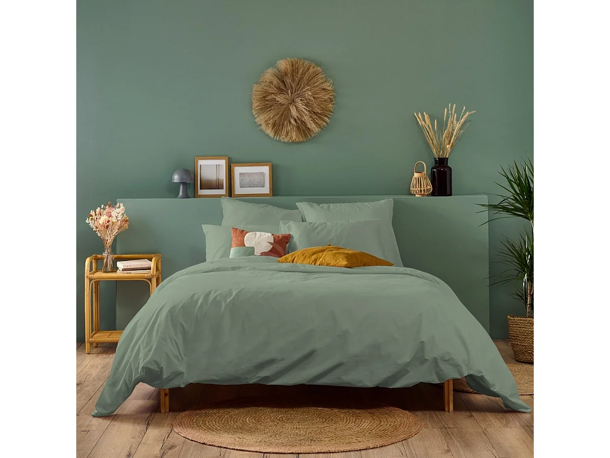 Housse de couette unie 100% Percale de coton - Sauge - 140x200cm