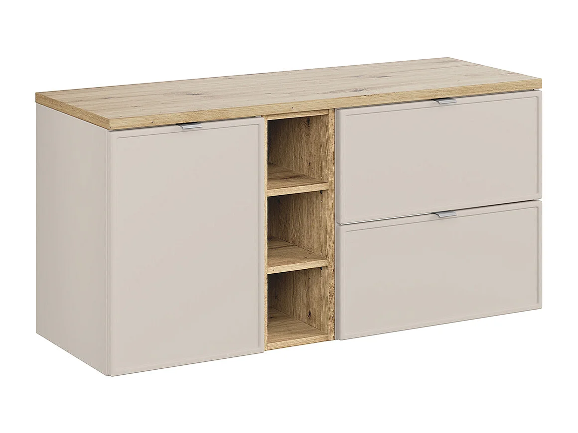 Meuble sous-vasque 120cm 3 niches panier à linge Alba Cachemire