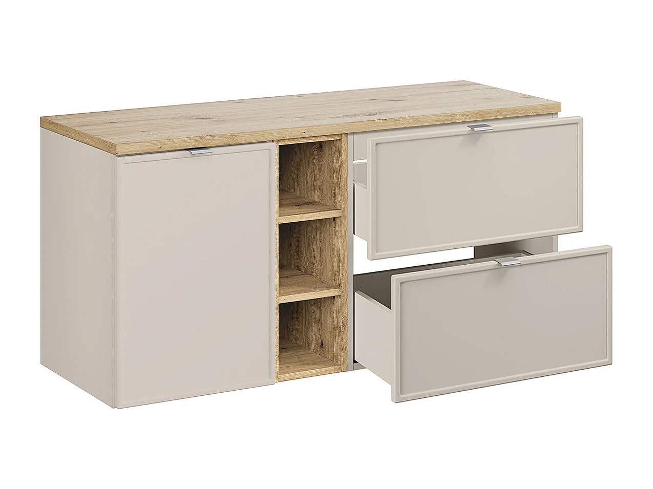 Meuble sous-vasque 120cm 3 niches panier à linge Alba Cachemire