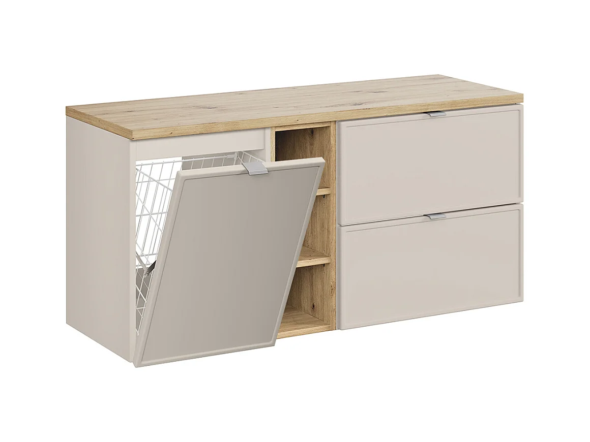 Meuble sous-vasque 120cm 3 niches panier à linge Alba Cachemire