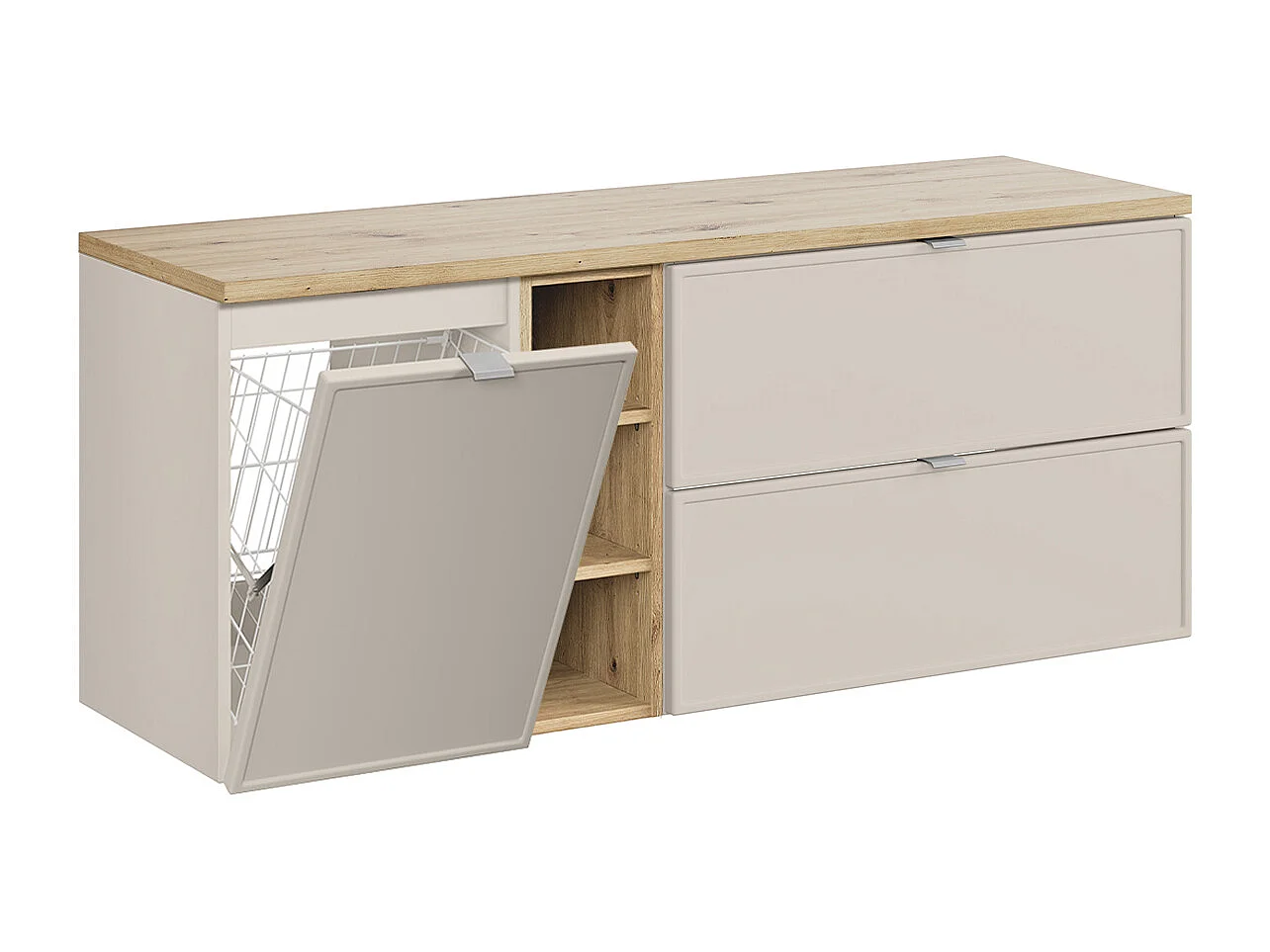 Meuble sous-vasque 140cm 3 niches panier à linge Alba Cachemire