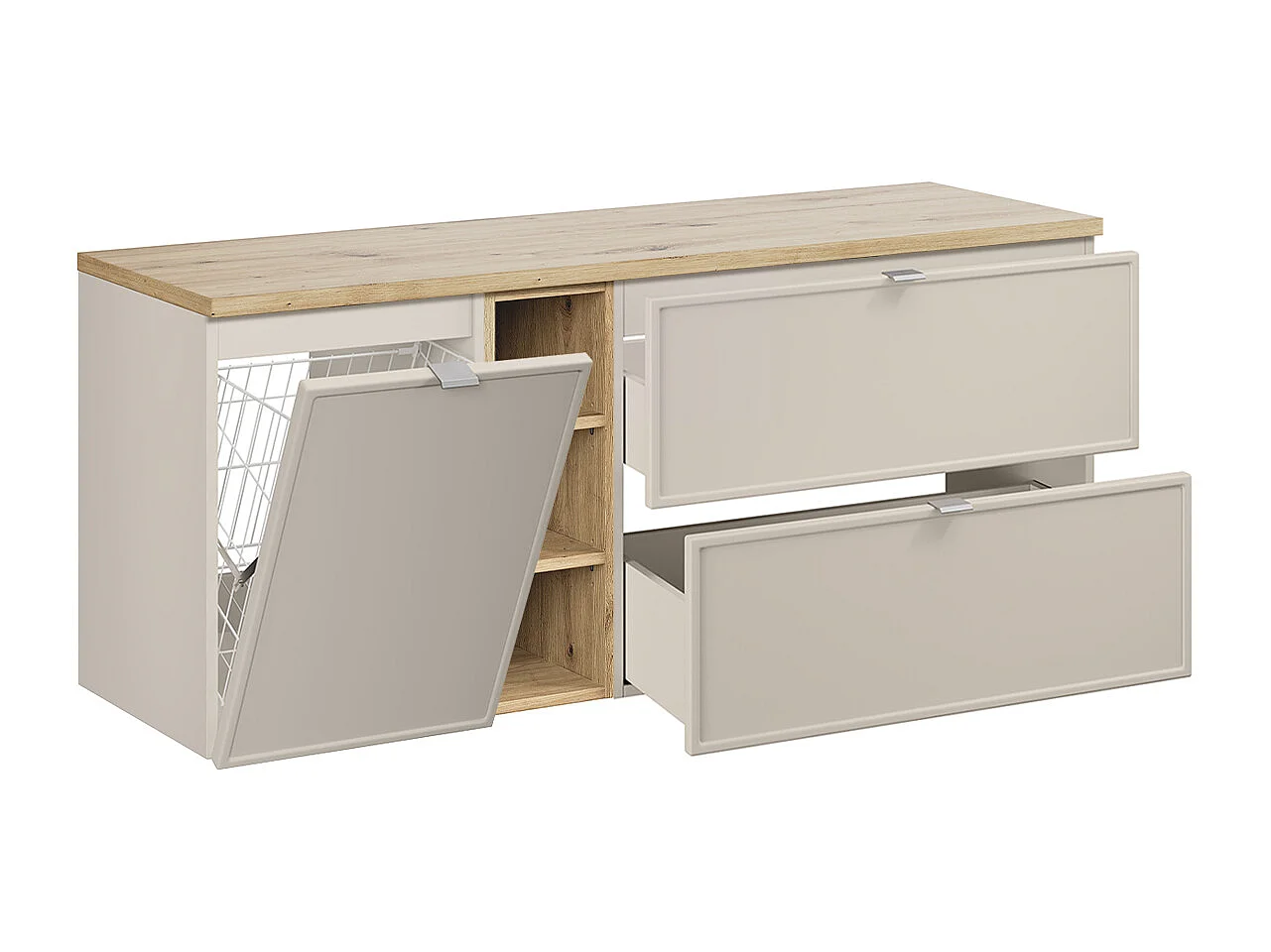 Meuble sous-vasque 140cm 3 niches panier à linge Alba Cachemire