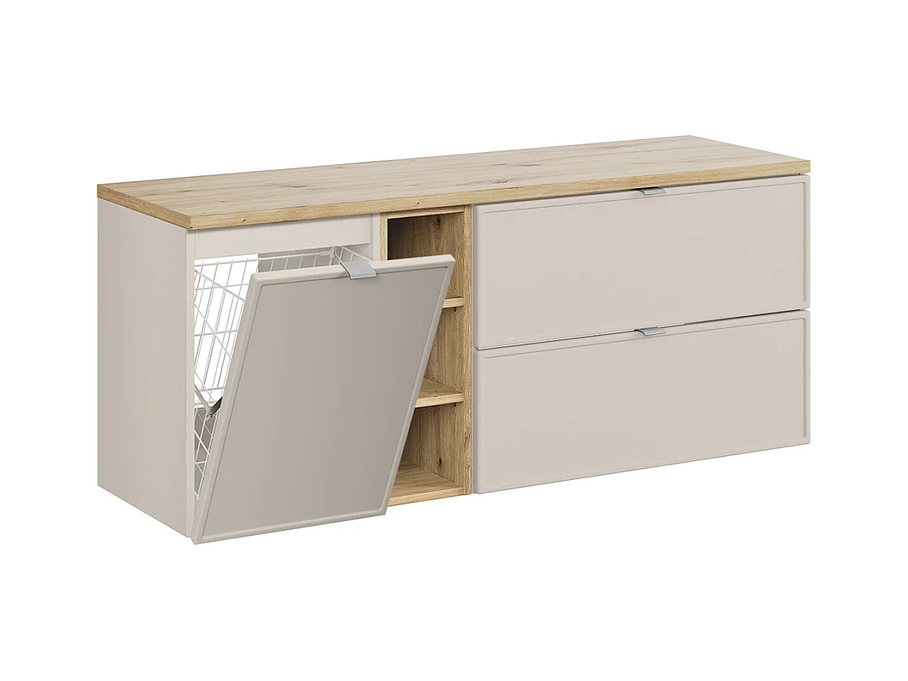 Meuble sous-vasque 140cm 3 niches panier à linge Alba Cachemire