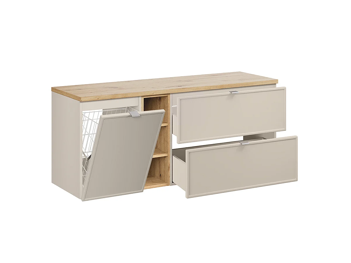 Mobile sotto lavabo 140 cm 3 nicchie cesto biancheria Alba Cashmere