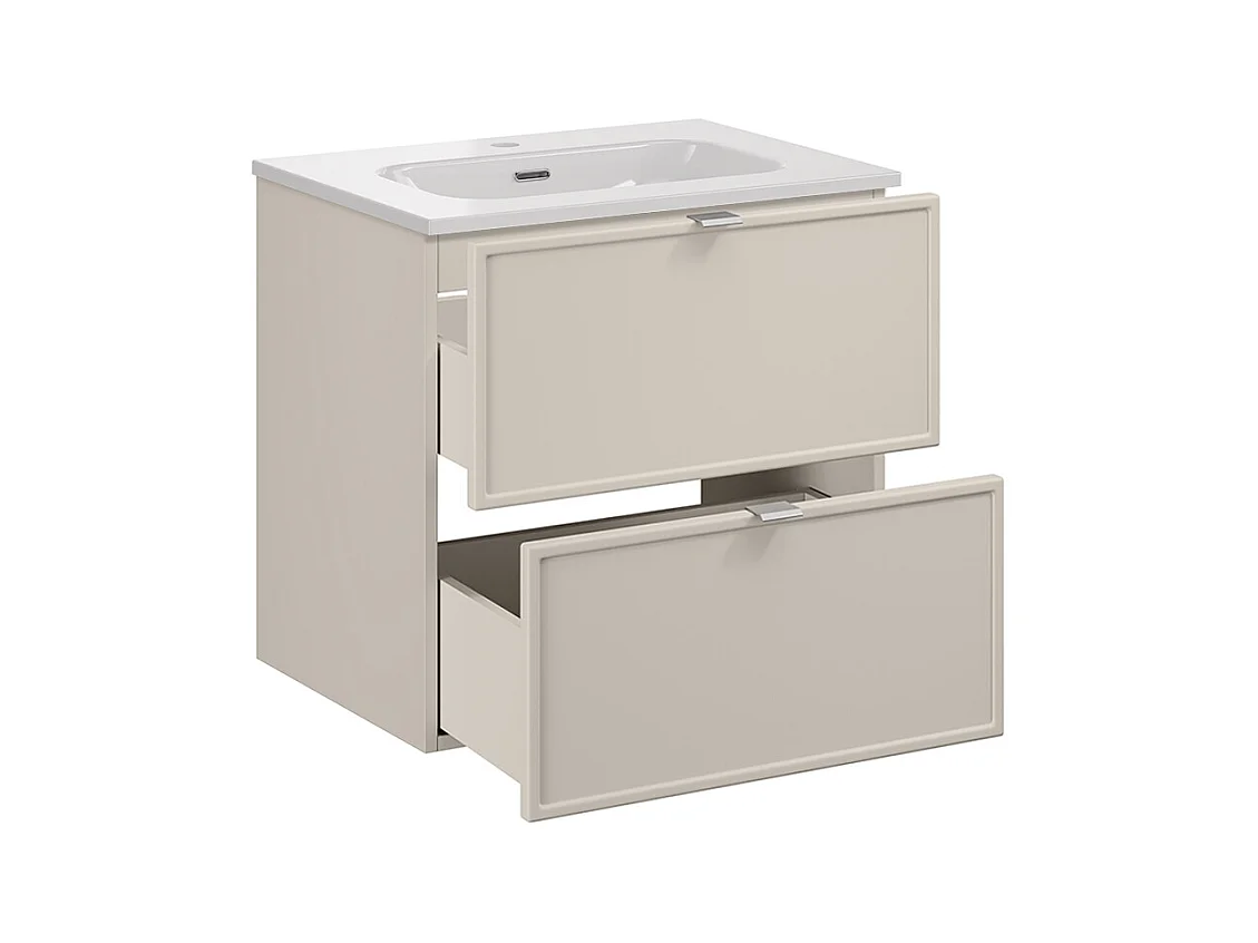 Ensemble meuble simple vasque encastrée 60cm et colonne Alba Cachemire