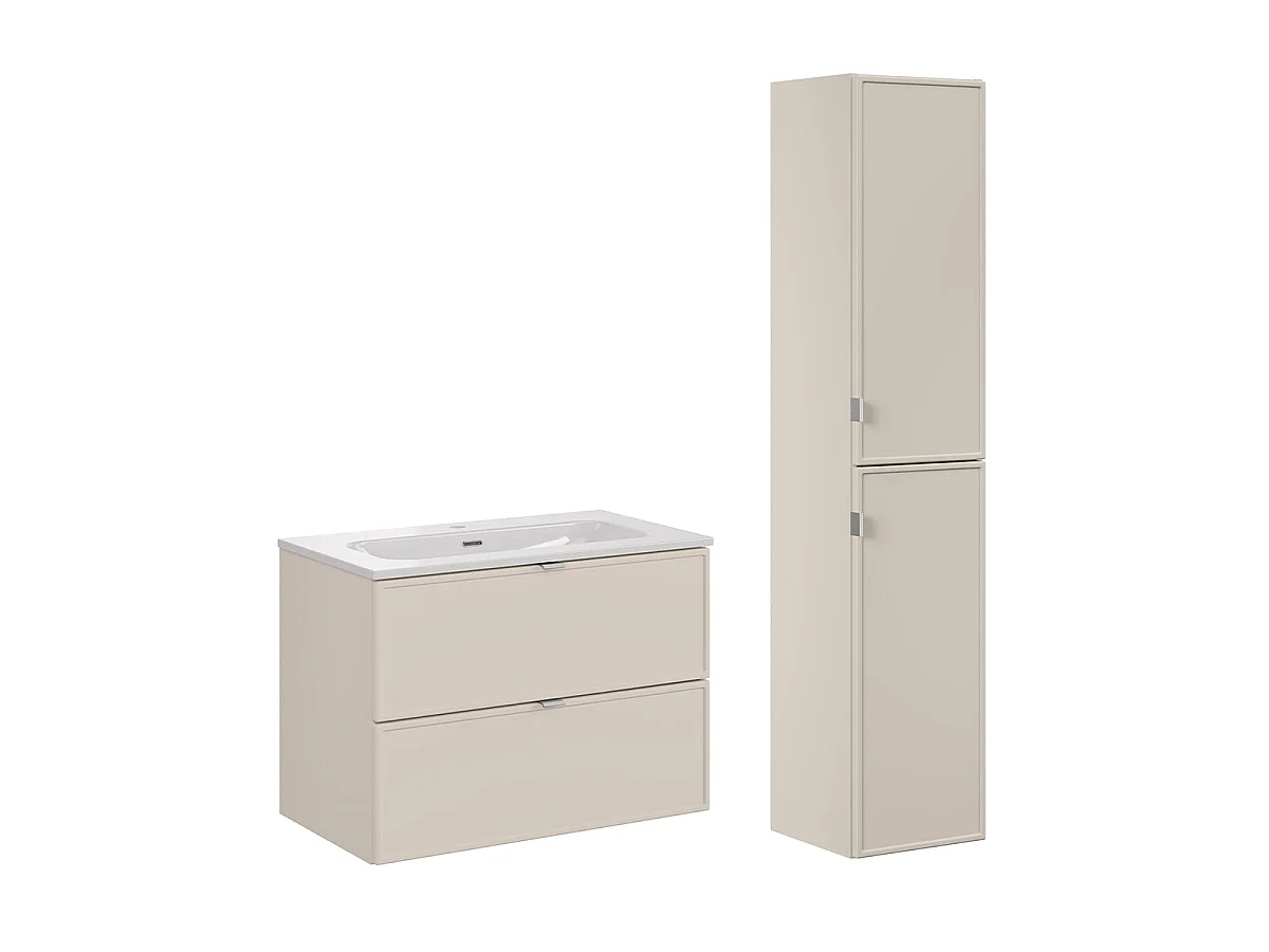 Ensemble meuble simple vasque encastrée 80cm et colonne Alba Cachemire