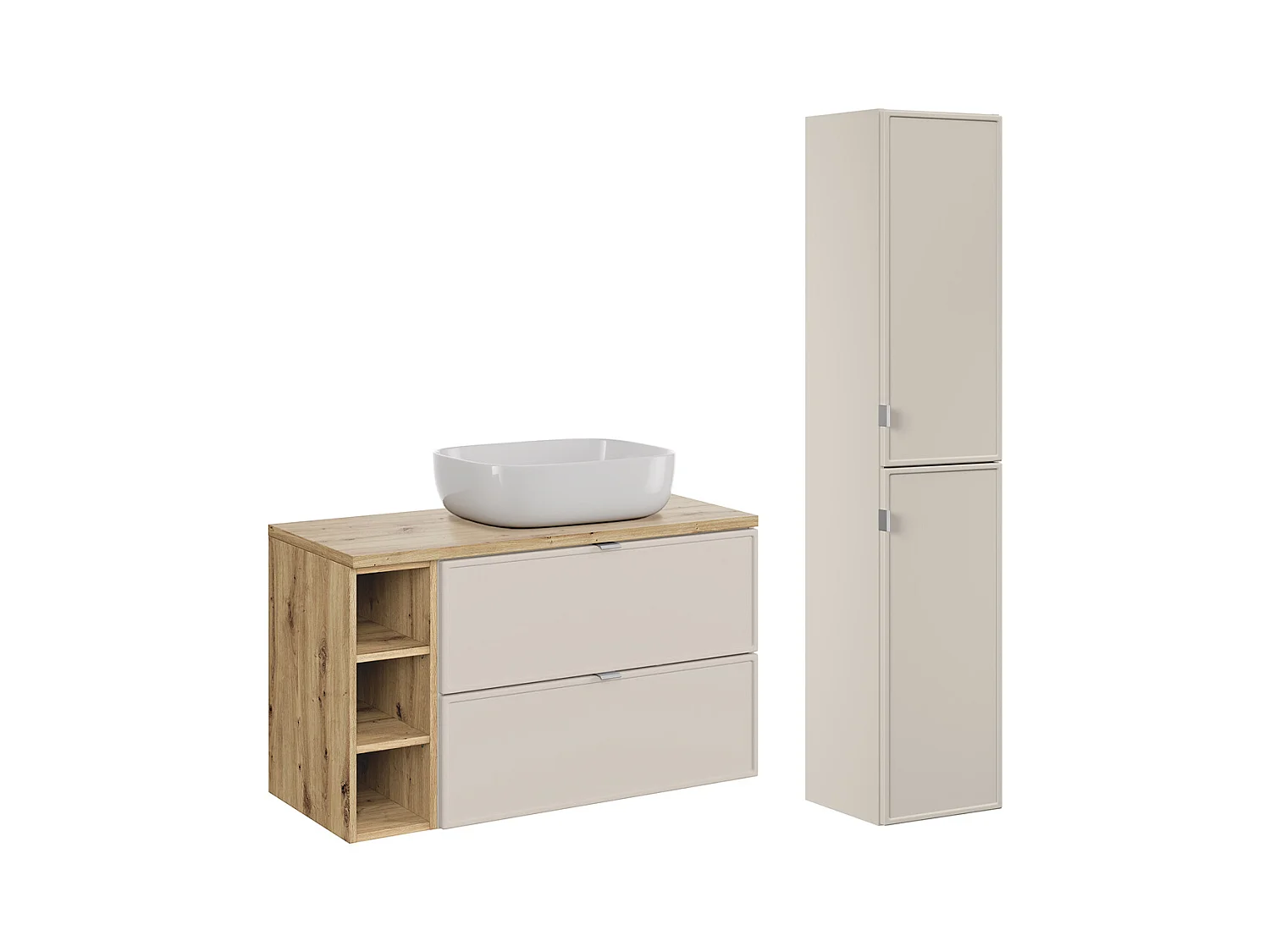 Ensemble meuble simple vasque 100cm 3 niches et colonne Alba Cachemire