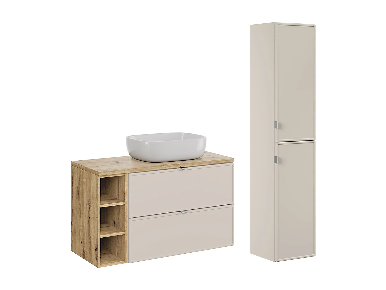 Conjunto de muebles con lavabo individual 100cm 3 compartimientos y columna Alba Cachemira