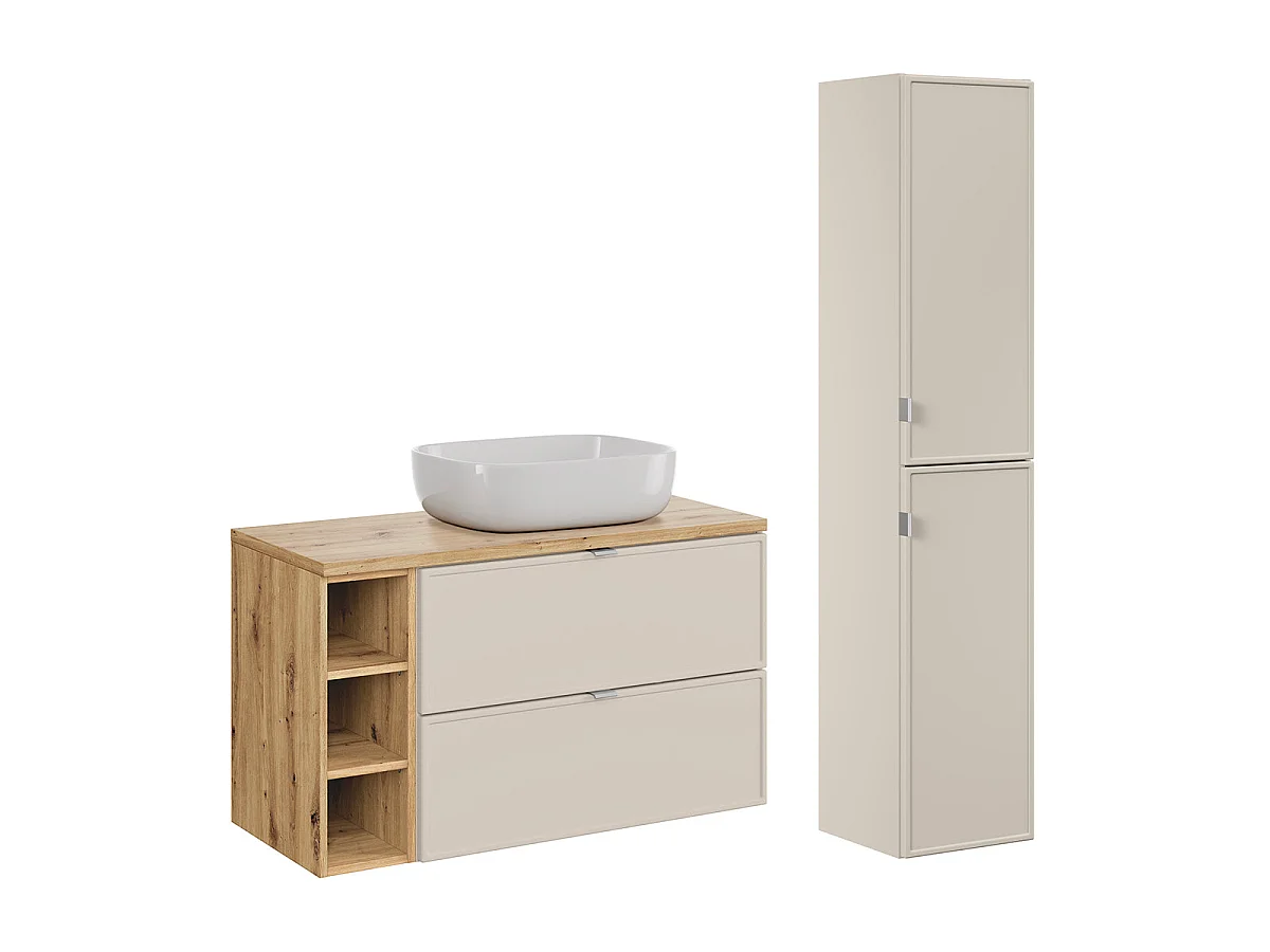 Ensemble meuble simple vasque 100cm 3 niches et colonne Alba Cachemire