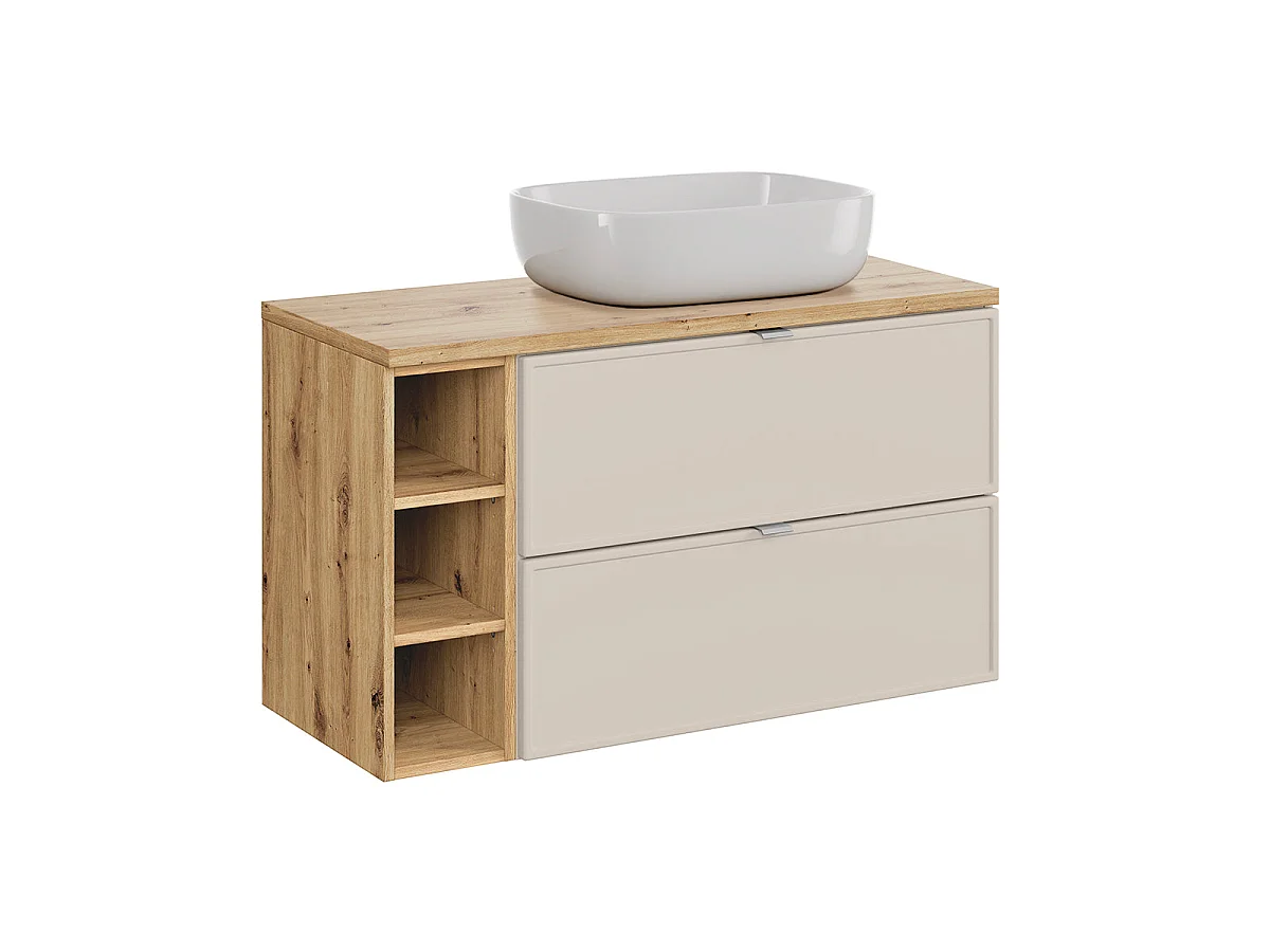 Ensemble meuble simple vasque 100cm 3 niches et colonne Alba Cachemire