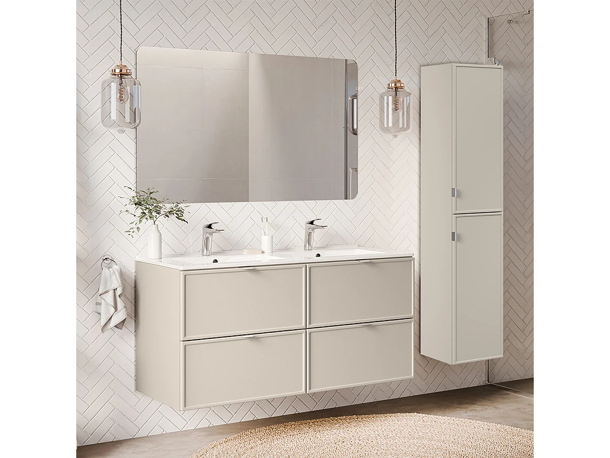 Conjunto de muebles doble lavabo encastrado 120cm y columna Alba Cachemira
