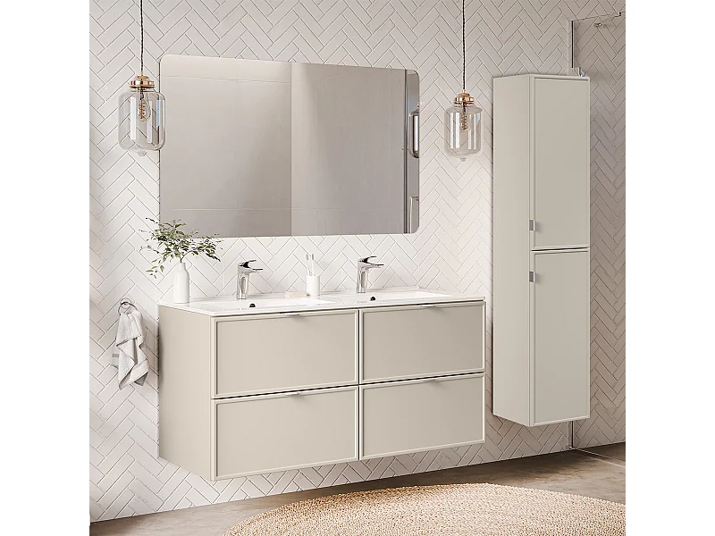 Conjunto de muebles doble lavabo encastrado 120cm y columna Alba Cachemira