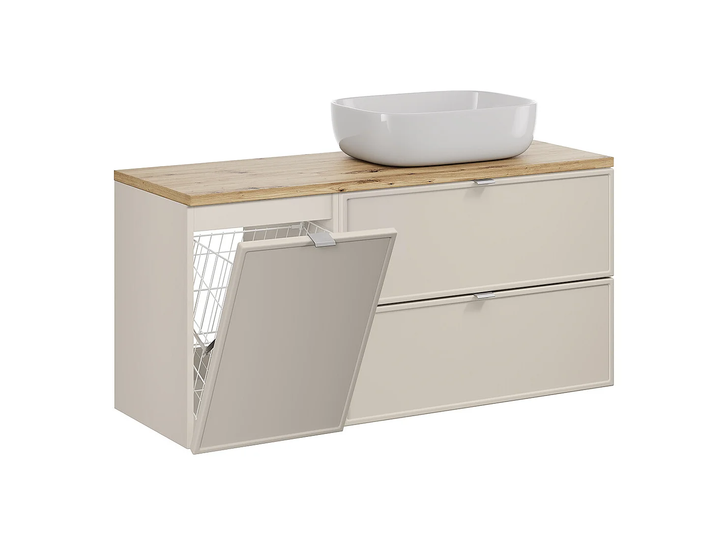 Ensemble meuble simple vasque 120cm panier à linge et colonne Alba Cachemire