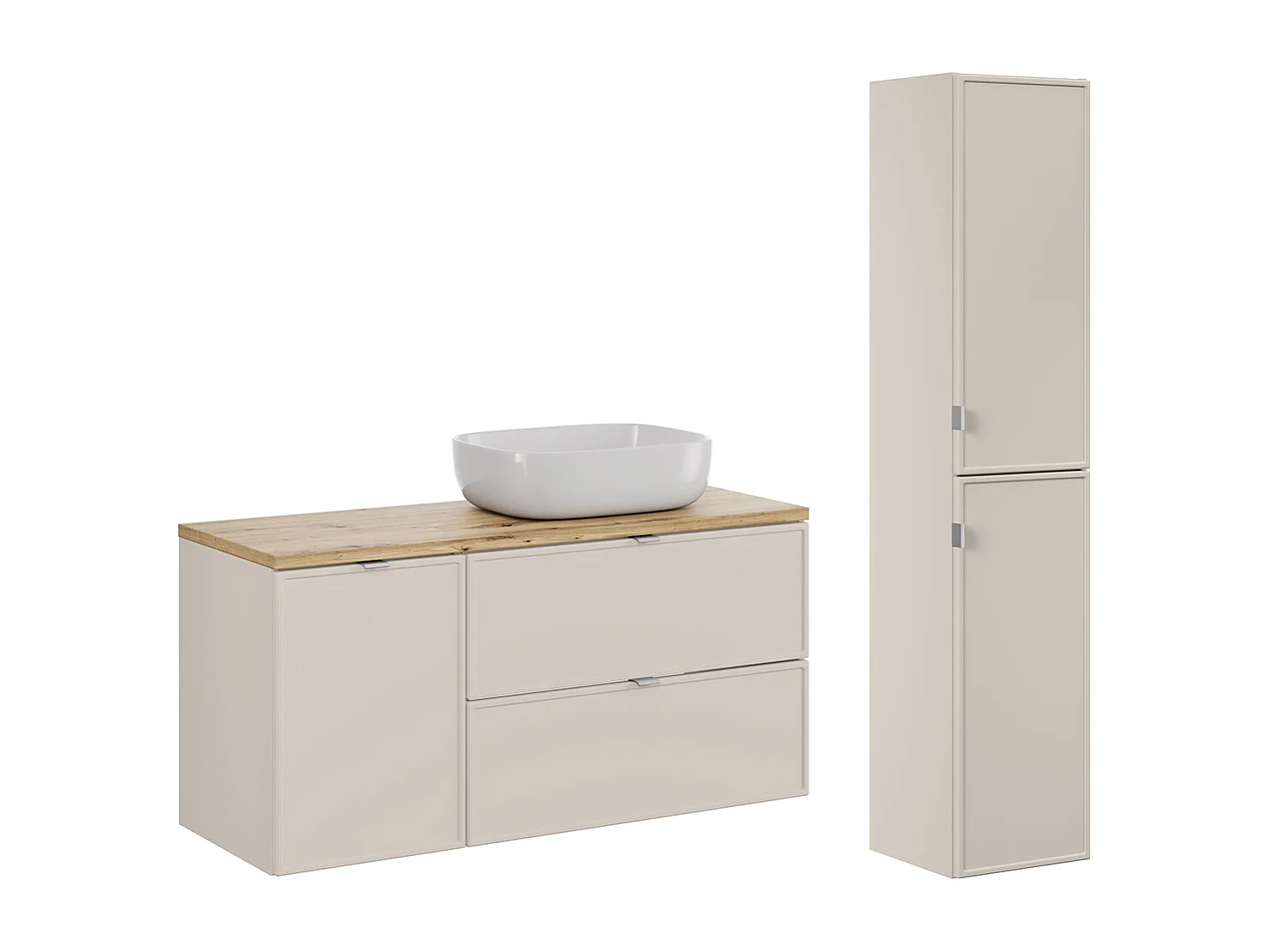 Ensemble meuble simple vasque 120cm panier à linge et colonne Alba Cachemire
