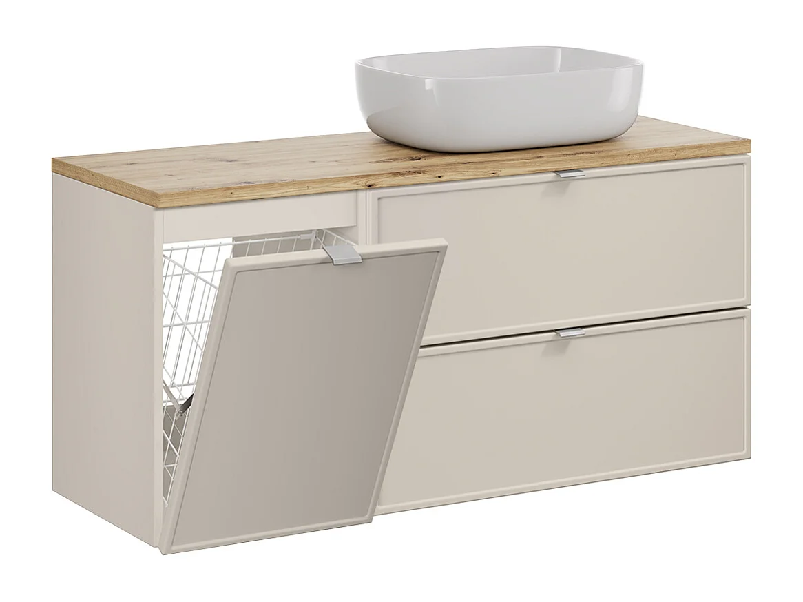 Ensemble meuble simple vasque 120cm panier à linge et colonne Alba Cachemire
