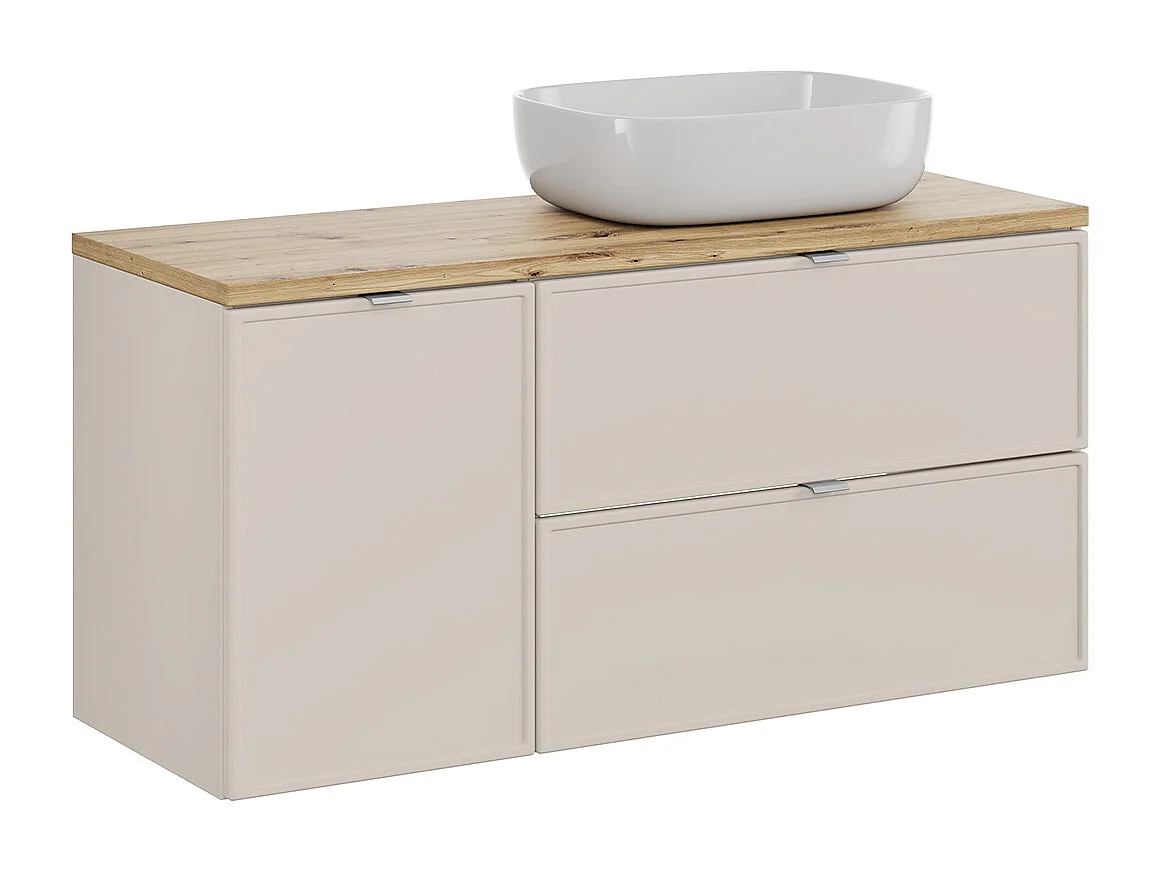 Ensemble meuble simple vasque 120cm panier à linge et colonne Alba Cachemire