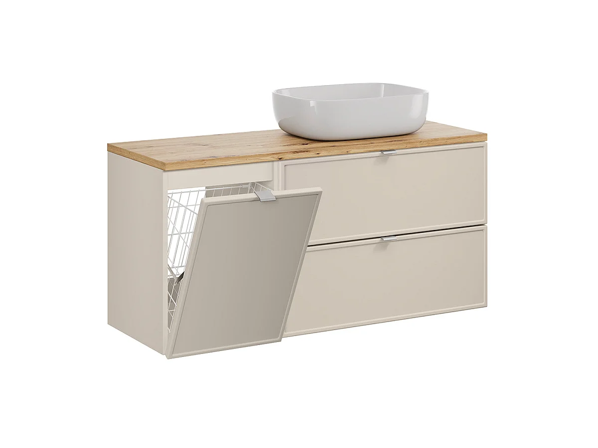 Ensemble meuble simple vasque 120cm panier à linge et colonne Alba Cachemire