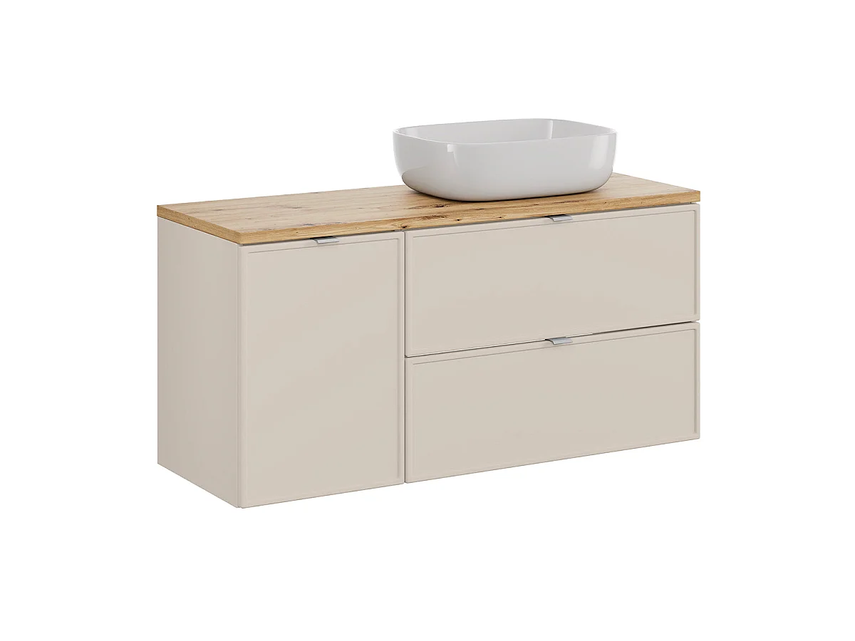 Ensemble meuble simple vasque 120cm panier à linge et colonne Alba Cachemire