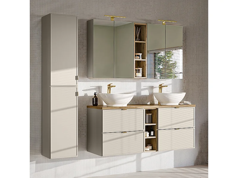 Alba Cachemire Lola 140cm dubbele wastafel met 3 nissen en sokkel