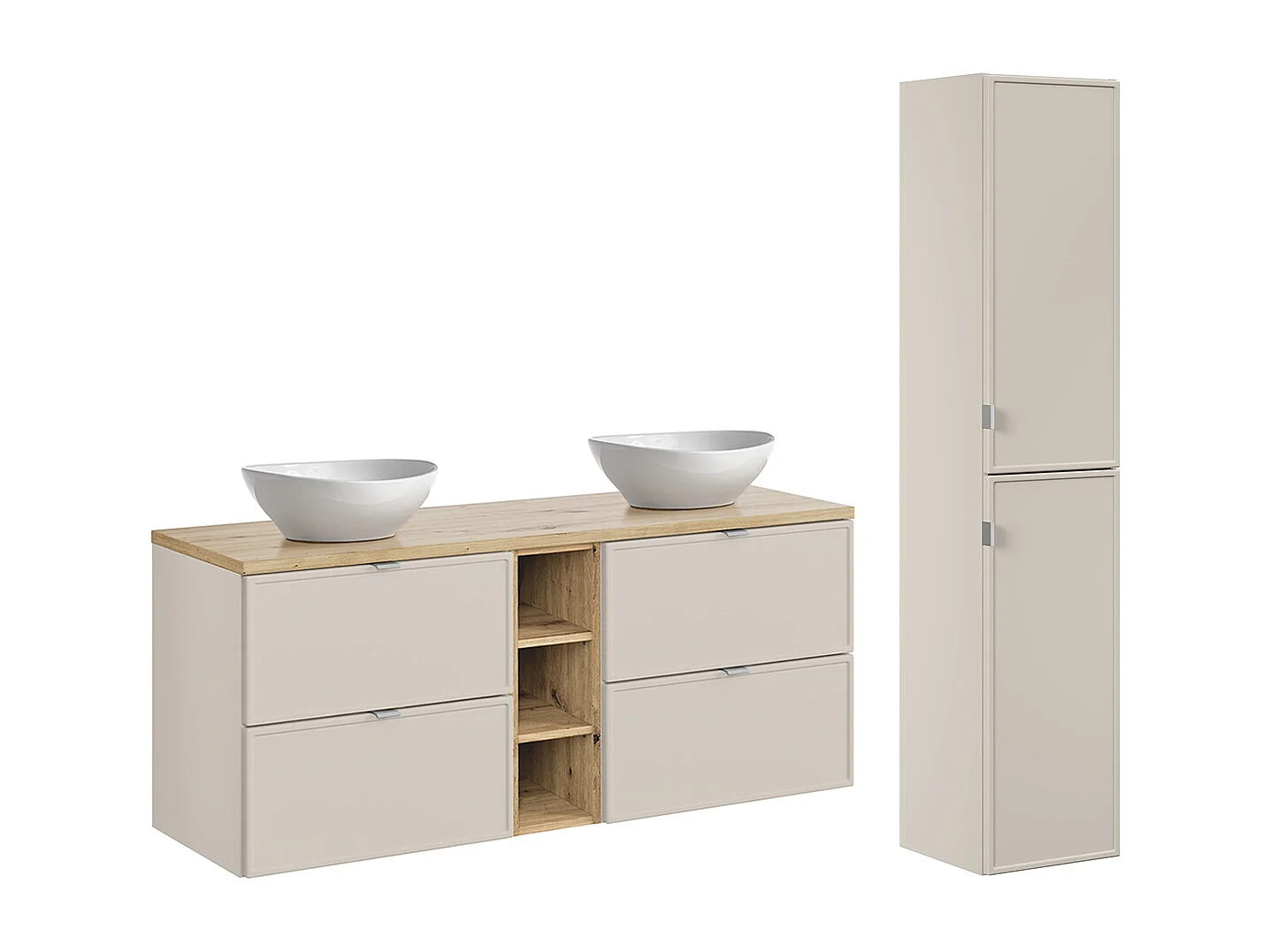 Conjunto de muebles con doble lavabo 140cm 3 compartimientos y columna Alba Cachemira Lola